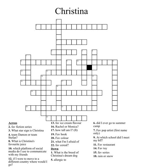 Historical Usage in Crossword Puzzles. Daily Beast Crossword - March 12 2024. That should be all the information you need to solve for the Christina in “Wednesday” crossword clue answer to help you fill in more of the grid you’re working on! Be sure to check more Crossword Clues, Crossword Answers, and our other Word Game coverage.